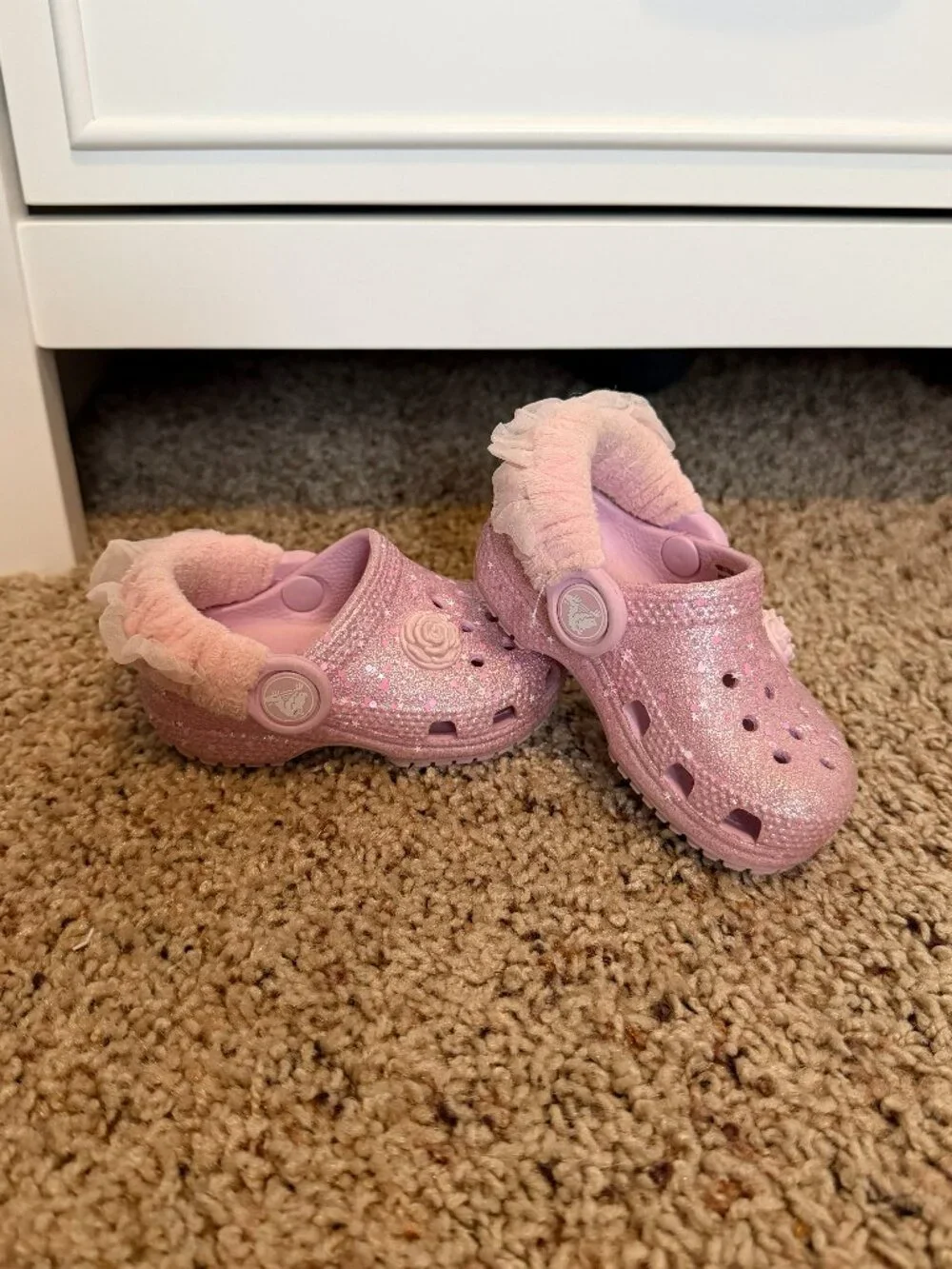 Crocs Classic Ballerina Clog 4C Pink Glitter Stars Ruffle Straps Toddler Shoes